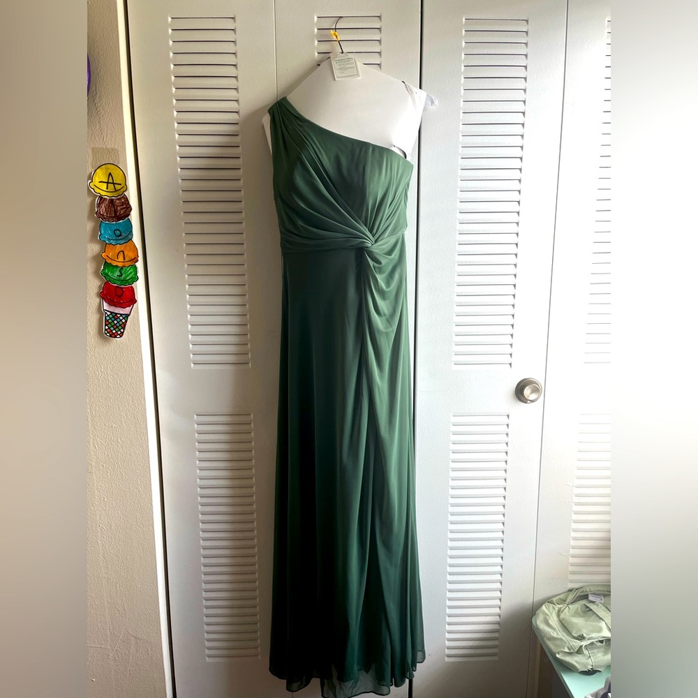 Azazie Brooke One Shoulder Dress size A6 Color Eucalyptus.